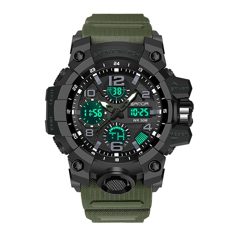 Sanda 6021 Luminous Sport Klokke Mote Herre Stoppeklokke Kalender Vekkerklokke Dual Display Digital Watch