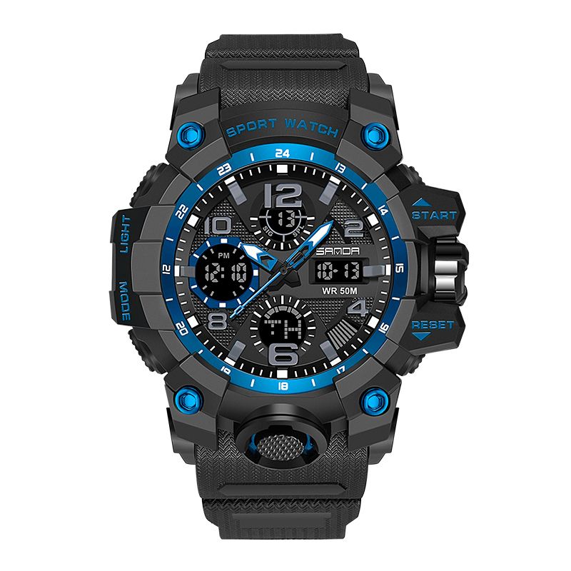 Sanda 6021 Luminous Sport Klokke Mote Herre Stoppeklokke Kalender Vekkerklokke Dual Display Digital Watch