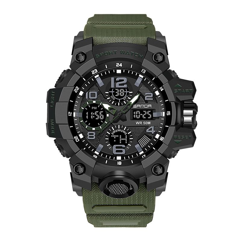 Sanda 6021 Luminous Sport Klokke Mote Herre Stoppeklokke Kalender Vekkerklokke Dual Display Digital Watch