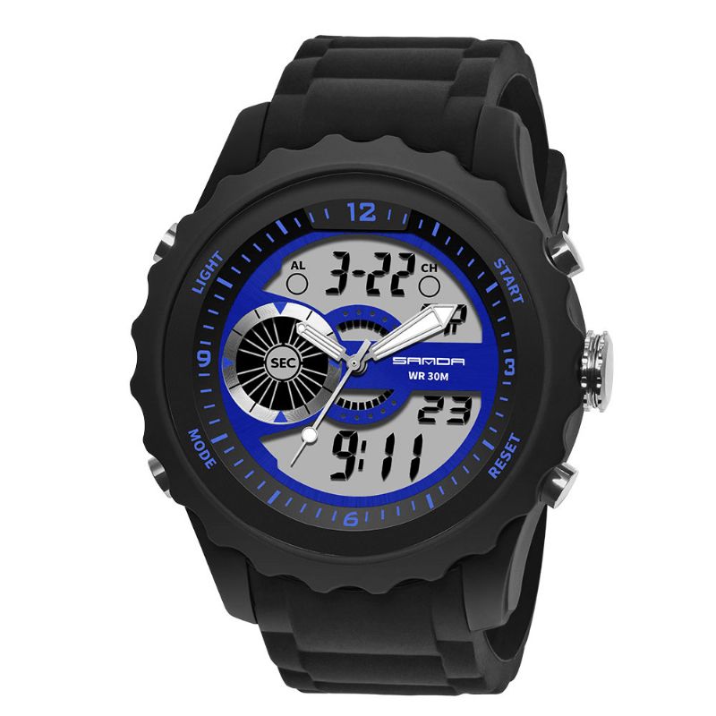 Sanda 769 Dual Digital Digital Watch Herre Pu Stoppeklokke Lysende Vis Kalender Outdoor Sport Watch