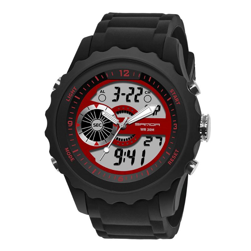 Sanda 769 Dual Digital Digital Watch Herre Pu Stoppeklokke Lysende Vis Kalender Outdoor Sport Watch