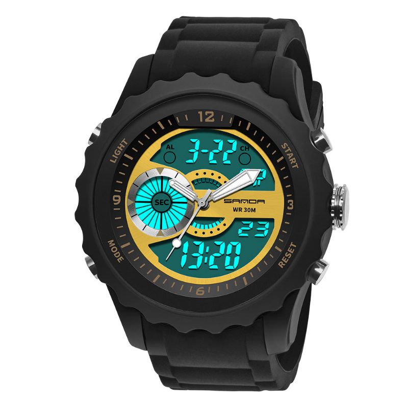 Sanda 769 Dual Digital Digital Watch Herre Pu Stoppeklokke Lysende Vis Kalender Outdoor Sport Watch