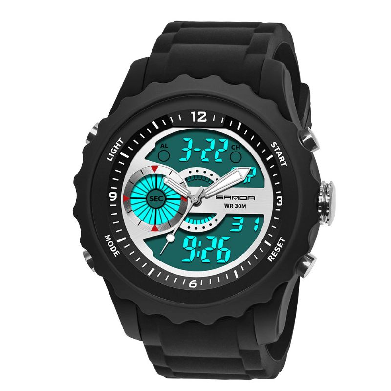 Sanda 769 Dual Digital Digital Watch Herre Pu Stoppeklokke Lysende Vis Kalender Outdoor Sport Watch