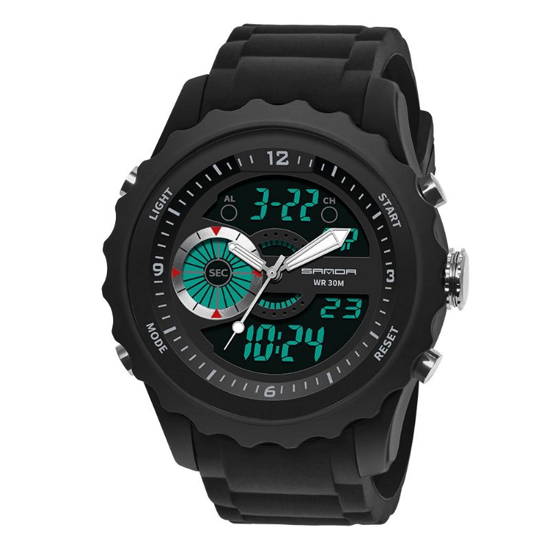 Sanda 769 Dual Digital Digital Watch Herre Pu Stoppeklokke Lysende Vis Kalender Outdoor Sport Watch