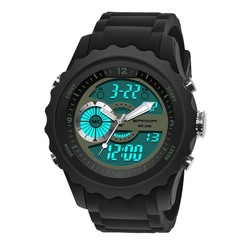 Sanda 769 Dual Digital Digital Watch Herre Pu Stoppeklokke Lysende Vis Kalender Outdoor Sport Watch