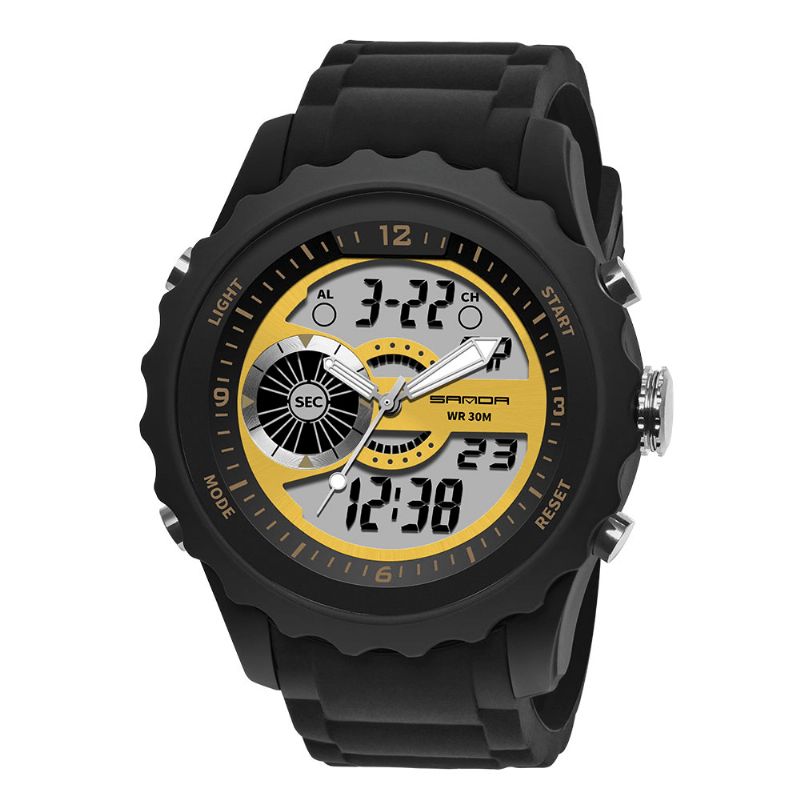 Sanda 769 Dual Digital Digital Watch Herre Pu Stoppeklokke Lysende Vis Kalender Outdoor Sport Watch