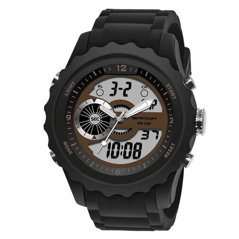 Sanda 769 Dual Digital Digital Watch Herre Pu Stoppeklokke Lysende Vis Kalender Outdoor Sport Watch