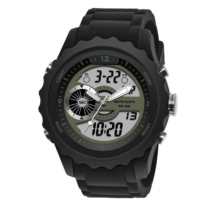 Sanda 769 Dual Digital Digital Watch Herre Pu Stoppeklokke Lysende Vis Kalender Outdoor Sport Watch