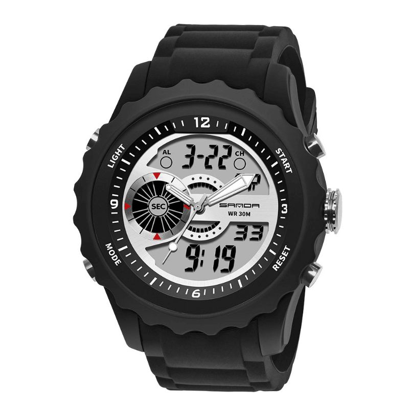 Sanda 769 Dual Digital Digital Watch Herre Pu Stoppeklokke Lysende Vis Kalender Outdoor Sport Watch