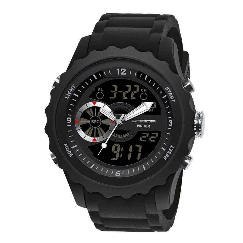 Sanda 769 Dual Digital Digital Watch Herre Pu Stoppeklokke Lysende Vis Kalender Outdoor Sport Watch