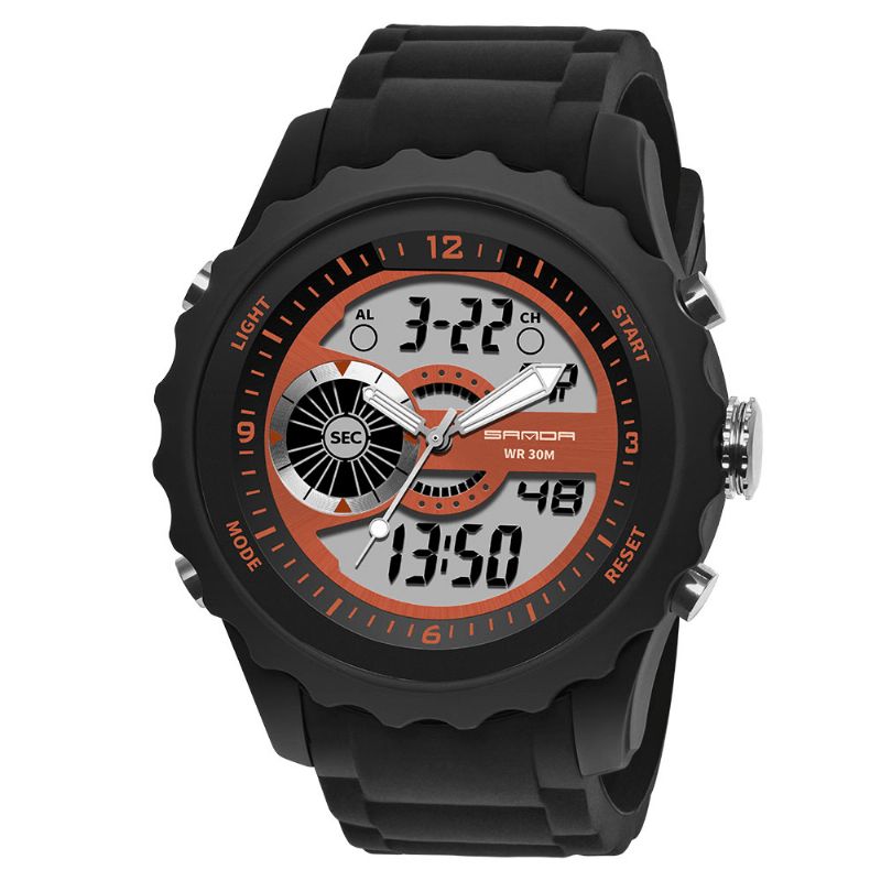 Sanda 769 Dual Digital Digital Watch Herre Pu Stoppeklokke Lysende Vis Kalender Outdoor Sport Watch