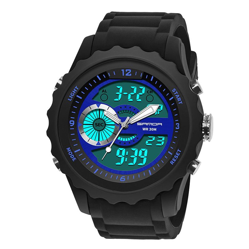 Sanda 769 Sport Herreklokke Lysende Dato Uke Display Dual Time Vanntett Utendørs Digitalklokke