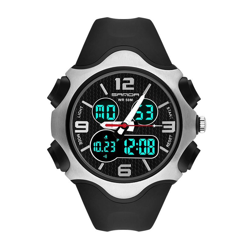 Sanda 799 Mote 12 24 Timers Stoppeklokke Timing Lysende Skjerm Vanntett Herre Dual Display Digital Watch