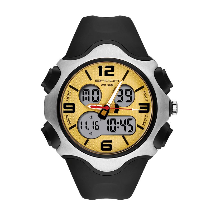 Sanda 799 Mote 12 24 Timers Stoppeklokke Timing Lysende Skjerm Vanntett Herre Dual Display Digital Watch