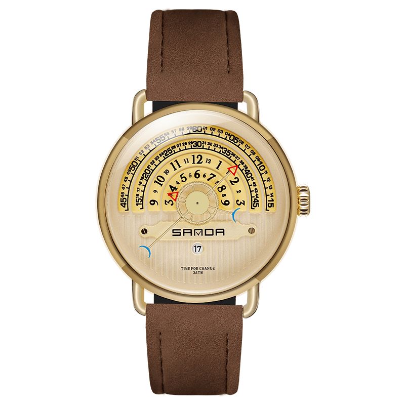 Sanda P1030 Fashion Dato Display Creative Dial Fashion Herre Leather Strap Kvartsklokke