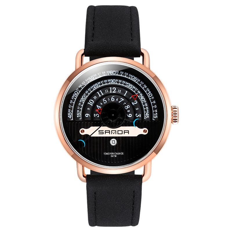 Sanda P1030 Fashion Dato Display Creative Dial Fashion Herre Leather Strap Kvartsklokke