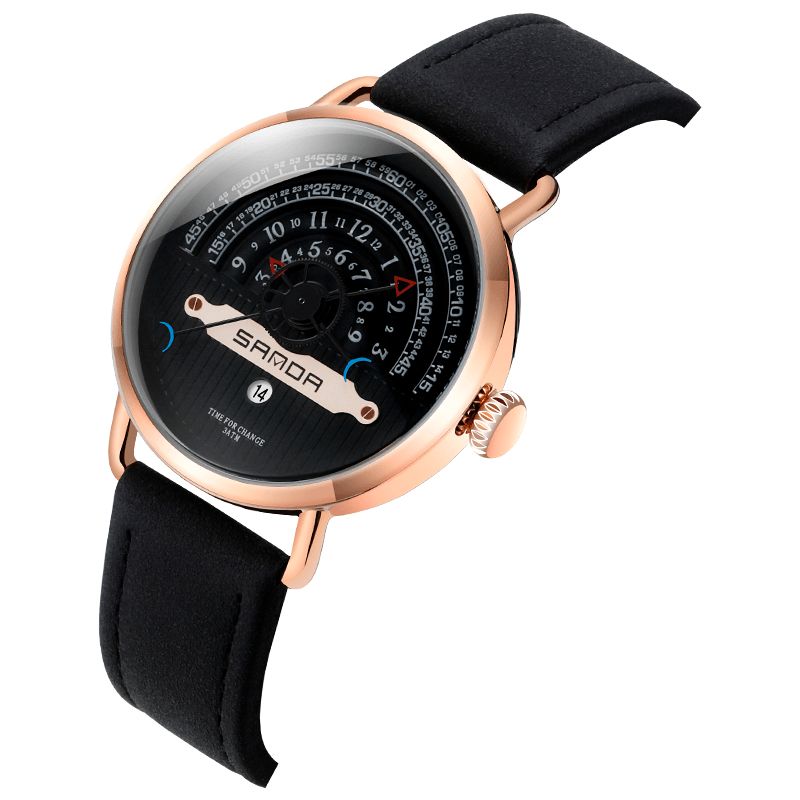 Sanda P1030 Fashion Dato Display Creative Dial Fashion Herre Leather Strap Kvartsklokke