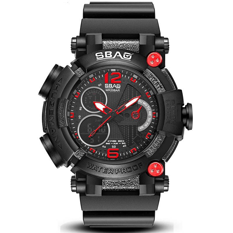 Sbao S-8019-2 Dual Display Digital Watch Lysende Display Alarmkalender Stoppeklokke Sport Klokke