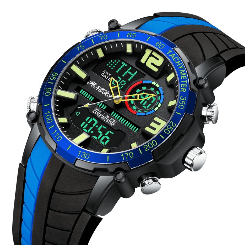 Senors Sn150 Dual Display Digital Watch Outdoor Sport Vekkerklokke Kalender Kronograf Noctilucent Waterproof Watch