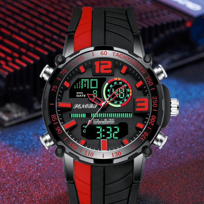 Senors Sn150 Dual Display Digital Watch Outdoor Sport Vekkerklokke Kalender Kronograf Noctilucent Waterproof Watch