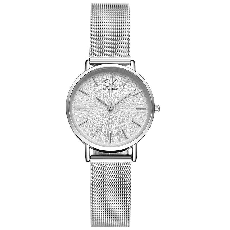 Shengke Casual Style Ultra Tynn Damearmbåndsur Mesh Steel Band Kvartsklokke