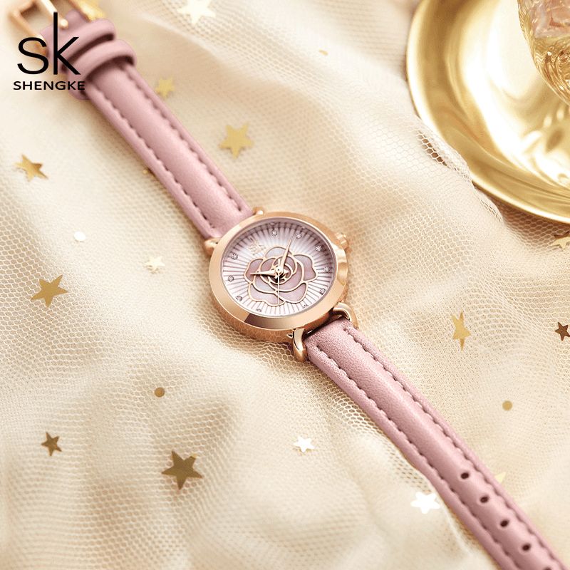 Shengke K0148 Fashion Leather Band Watch Casual Dial Elegant Dame Kvartsklokke