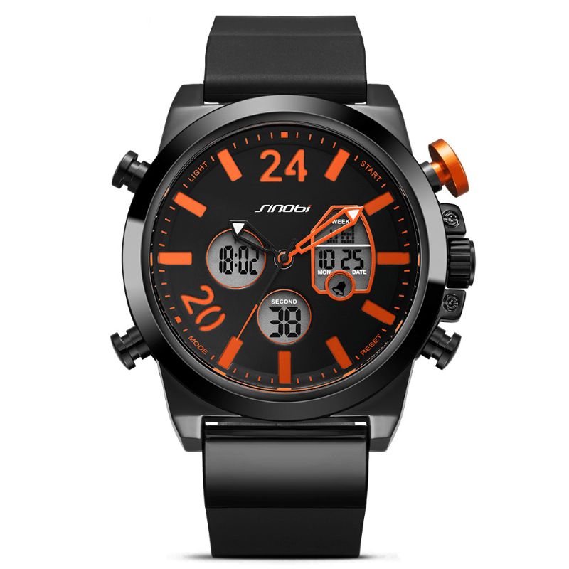 Sinobi 9732 Dual Display Digital Watch Herre Chronograph Alarm Luminous Display Mote Sportsklokke