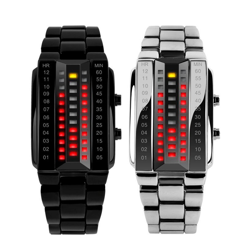 Skmei 1013 Fasjonable Creative Couple Led Display Watch Full Steel Band Digital Watch