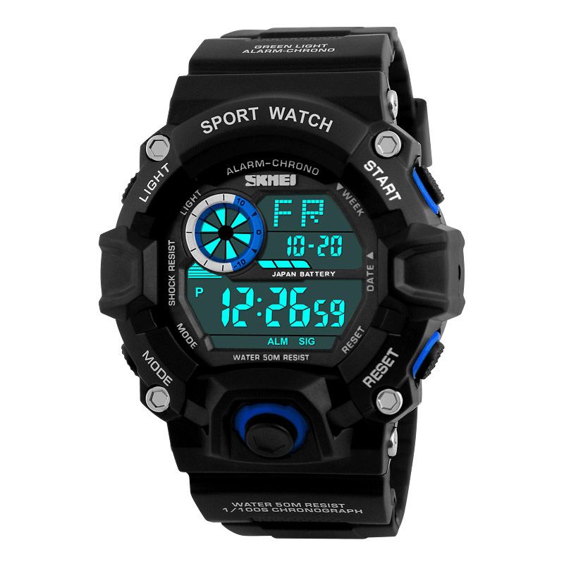 Skmei 1019 Digital Watch Fashion Multi-Funcional Sports Chronograph 50M Vanntett Armbåndsklokke For Menn