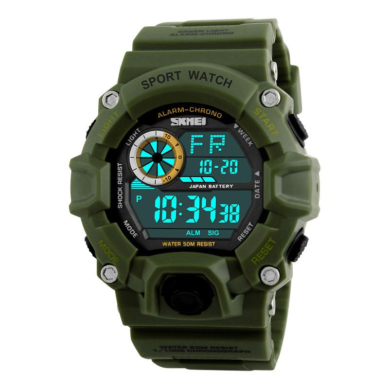 Skmei 1019 Digital Watch Fashion Multi-Funcional Sports Chronograph 50M Vanntett Armbåndsklokke For Menn