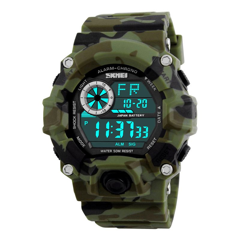 Skmei 1019 Digital Watch Fashion Multi-Funcional Sports Chronograph 50M Vanntett Armbåndsklokke For Menn