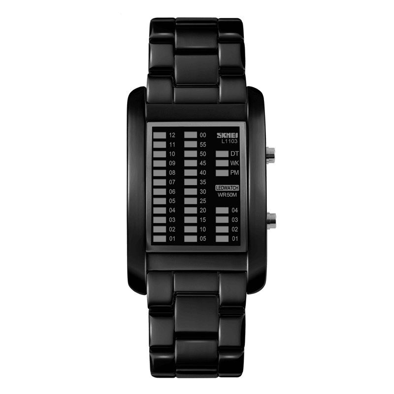 Skmei 1103 Business Style Led Display Armbåndsur Stålbånd Creative Style Digital Watch