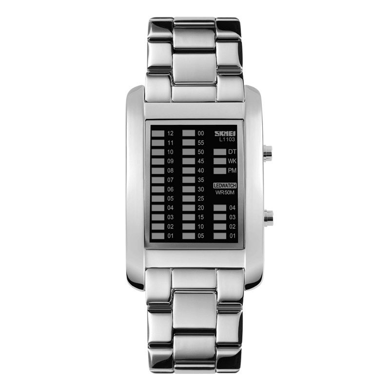 Skmei 1103 Business Style Led Display Armbåndsur Stålbånd Creative Style Digital Watch