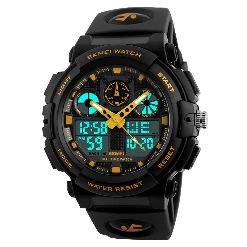 Skmei 1207 Herre Sport Chorongraph 50M Vanntett Lysende Dual Display Digital Watch