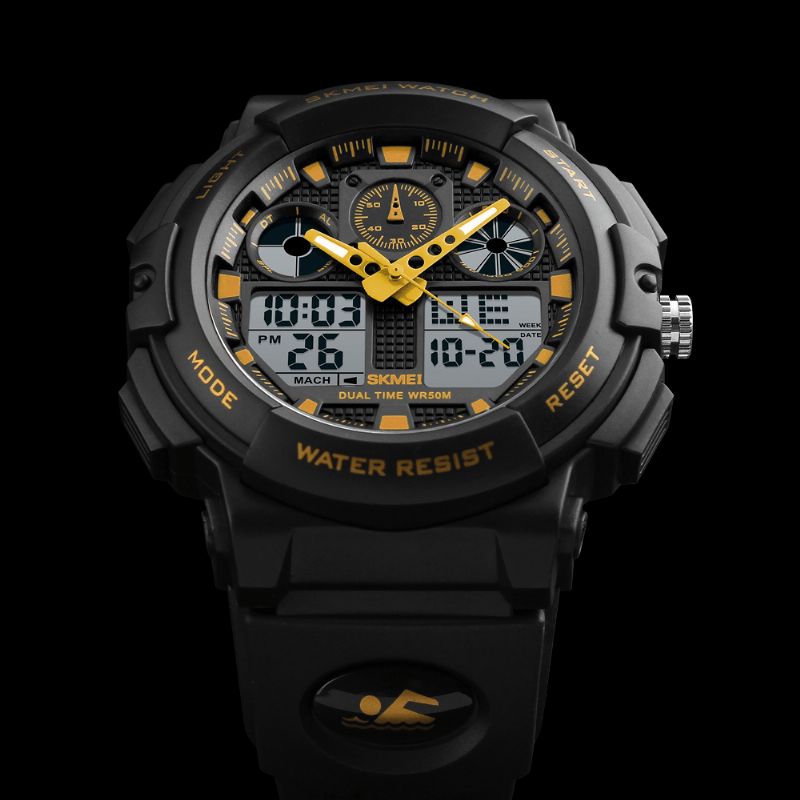 Skmei 1207 Herre Sport Chorongraph 50M Vanntett Lysende Dual Display Digital Watch