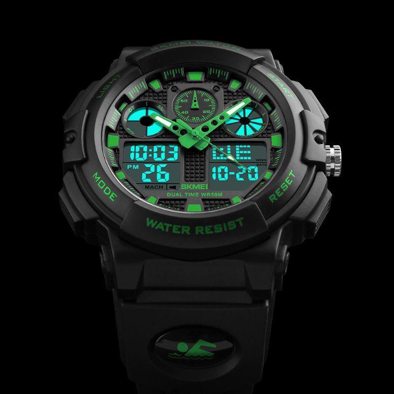 Skmei 1207 Herre Sport Chorongraph 50M Vanntett Lysende Dual Display Digital Watch