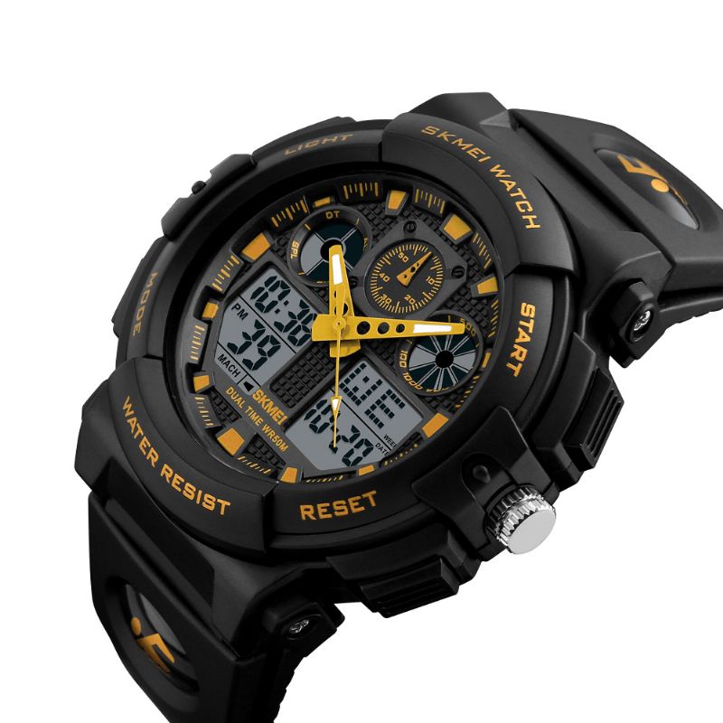 Skmei 1207 Herre Sport Chorongraph 50M Vanntett Lysende Dual Display Digital Watch