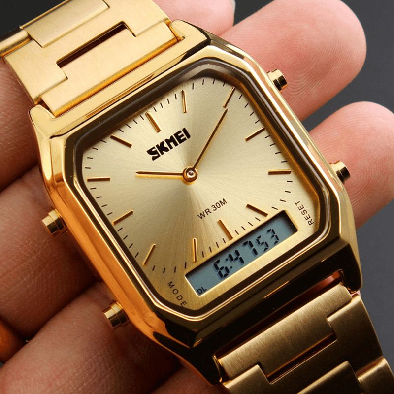 Skmei 1220 Alloy Case 30M Vanntett Lysende Business Klassisk Quartz Digital Dual Display Watch