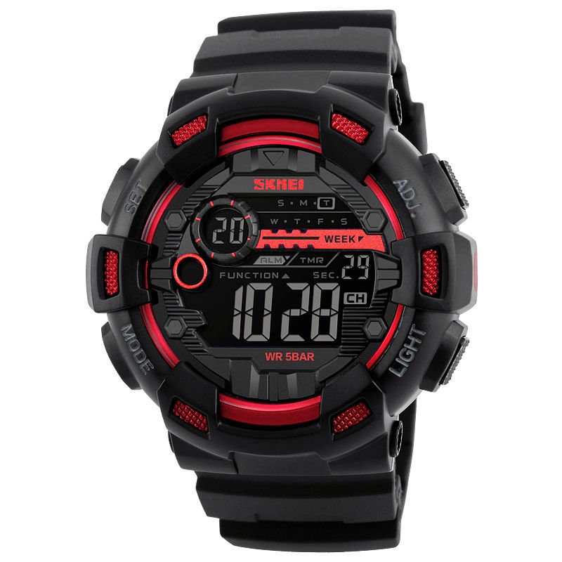 Skmei 1243 Luminous Week Display Stoppeklokke Nedtelling 5Atm Vanntett Dual-Time Sport Herre Digital Watch