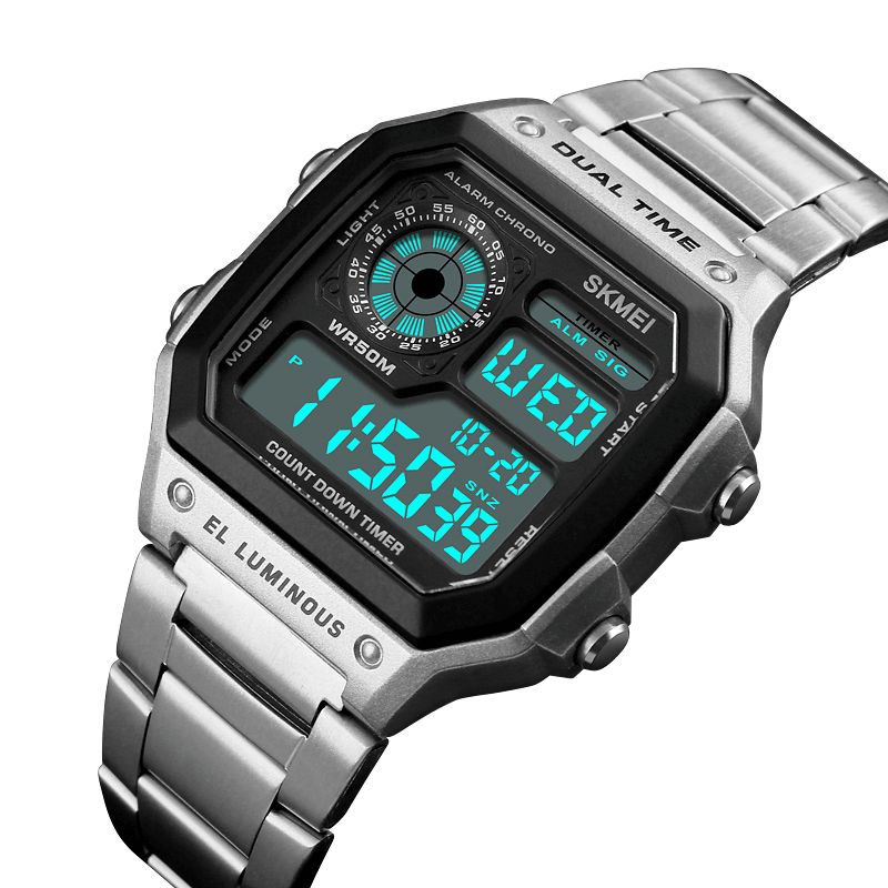 Skmei 1335 Digital Watch Herre Chronograph Alarm Watch Fashion Style Sports Watch I Rustfritt Stål