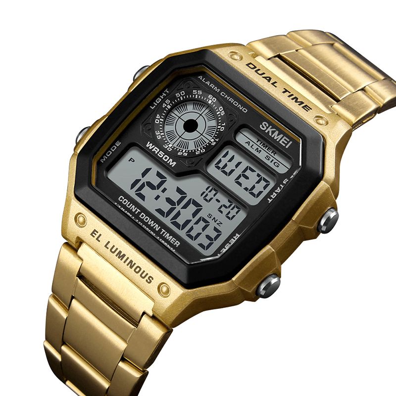 Skmei 1335 Digital Watch Herre Chronograph Alarm Watch Fashion Style Sports Watch I Rustfritt Stål