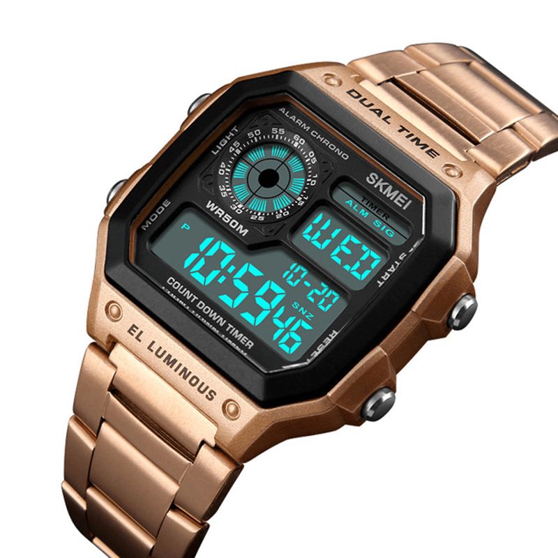 Skmei 1335 Digital Watch Herre Chronograph Alarm Watch Fashion Style Sports Watch I Rustfritt Stål