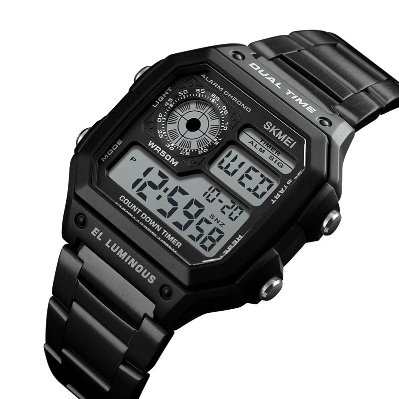 Skmei 1335 Digital Watch Herre Chronograph Alarm Watch Fashion Style Sports Watch I Rustfritt Stål