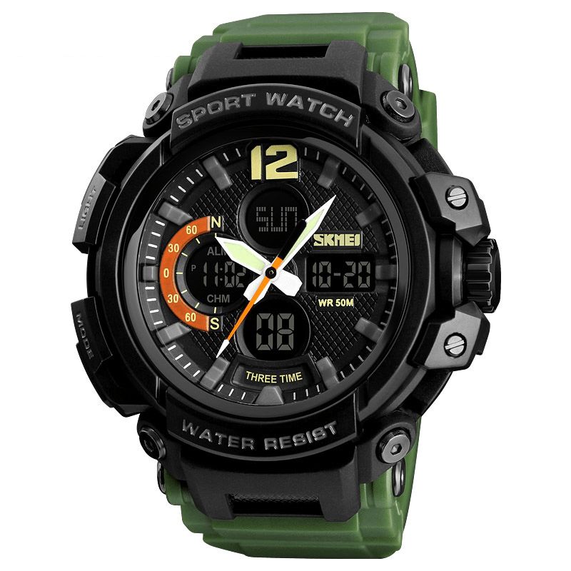 Skmei 1343 Digital Watch Dual Display Chronograph 3 Time Waterproof Alarm Digital Quartz Armbåndsur