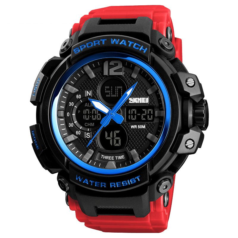 Skmei 1343 Digital Watch Dual Display Chronograph 3 Time Waterproof Alarm Digital Quartz Armbåndsur