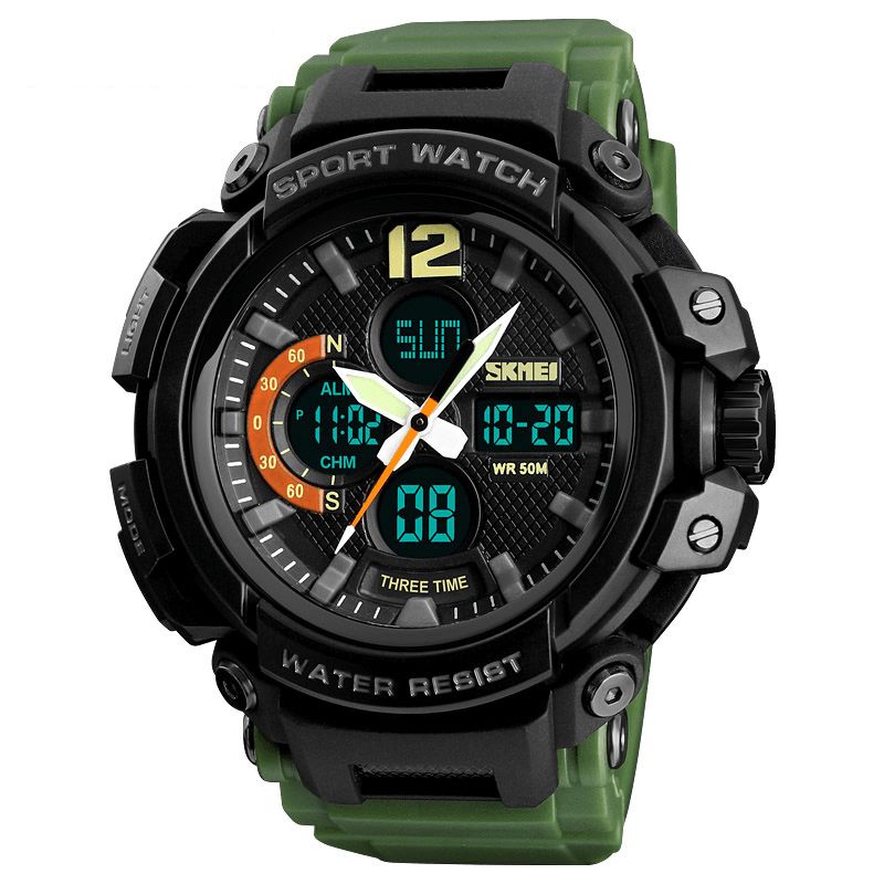 Skmei 1343 Digital Watch Dual Display Chronograph 3 Time Waterproof Alarm Digital Quartz Armbåndsur