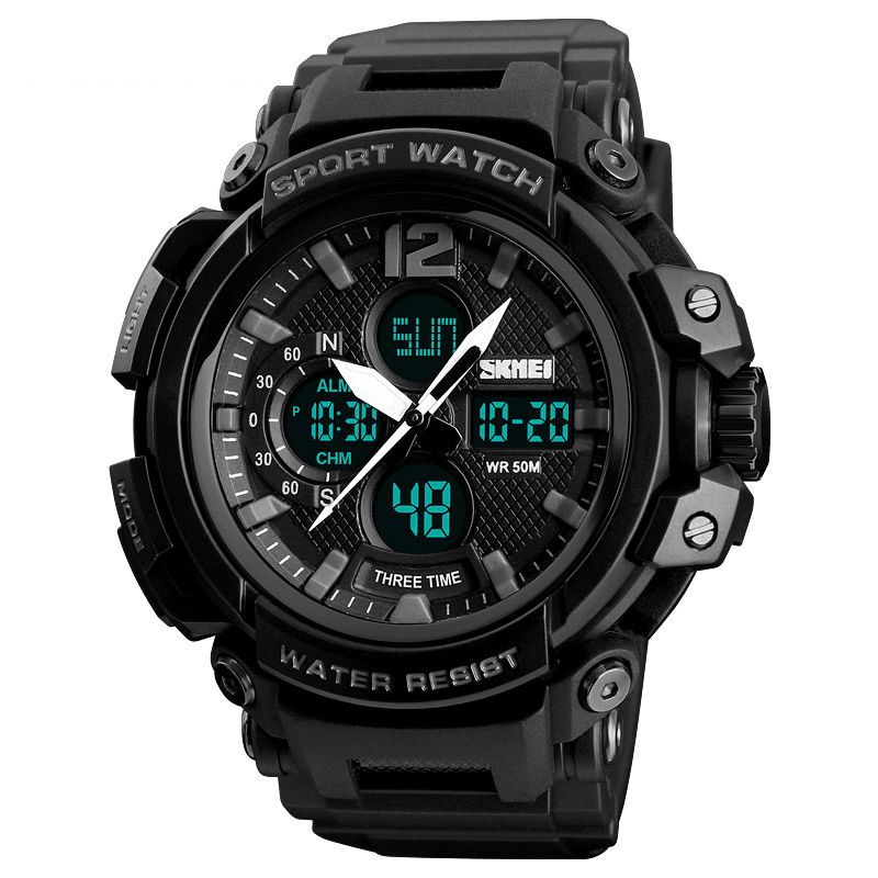 Skmei 1343 Digital Watch Dual Display Chronograph 3 Time Waterproof Alarm Digital Quartz Armbåndsur