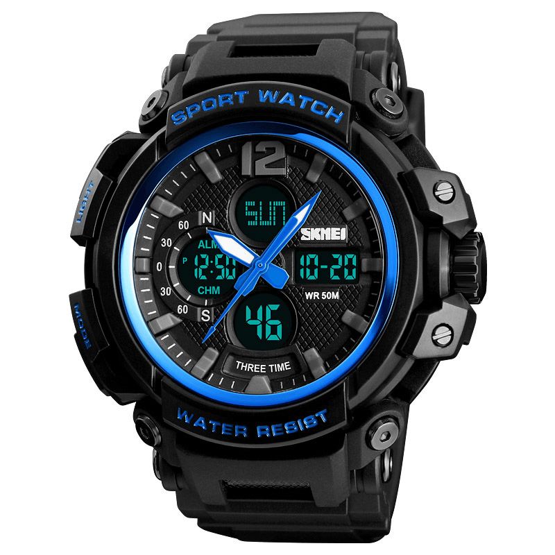 Skmei 1343 Digital Watch Dual Display Chronograph 3 Time Waterproof Alarm Digital Quartz Armbåndsur