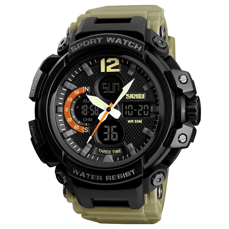 Skmei 1343 Digital Watch Dual Display Chronograph 3 Time Waterproof Alarm Digital Quartz Armbåndsur