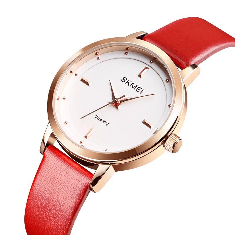 Skmei 1457 Kvinner Mote Enkel Urskive Rose Gold Case Leather Strap Kvartsklokke